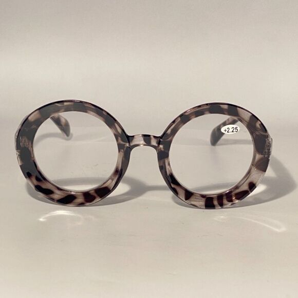 1063 Fern Oversized 2.25 Reading Glasses Readers Round Grey Black Tortoise NWT - Picture 3 of 9